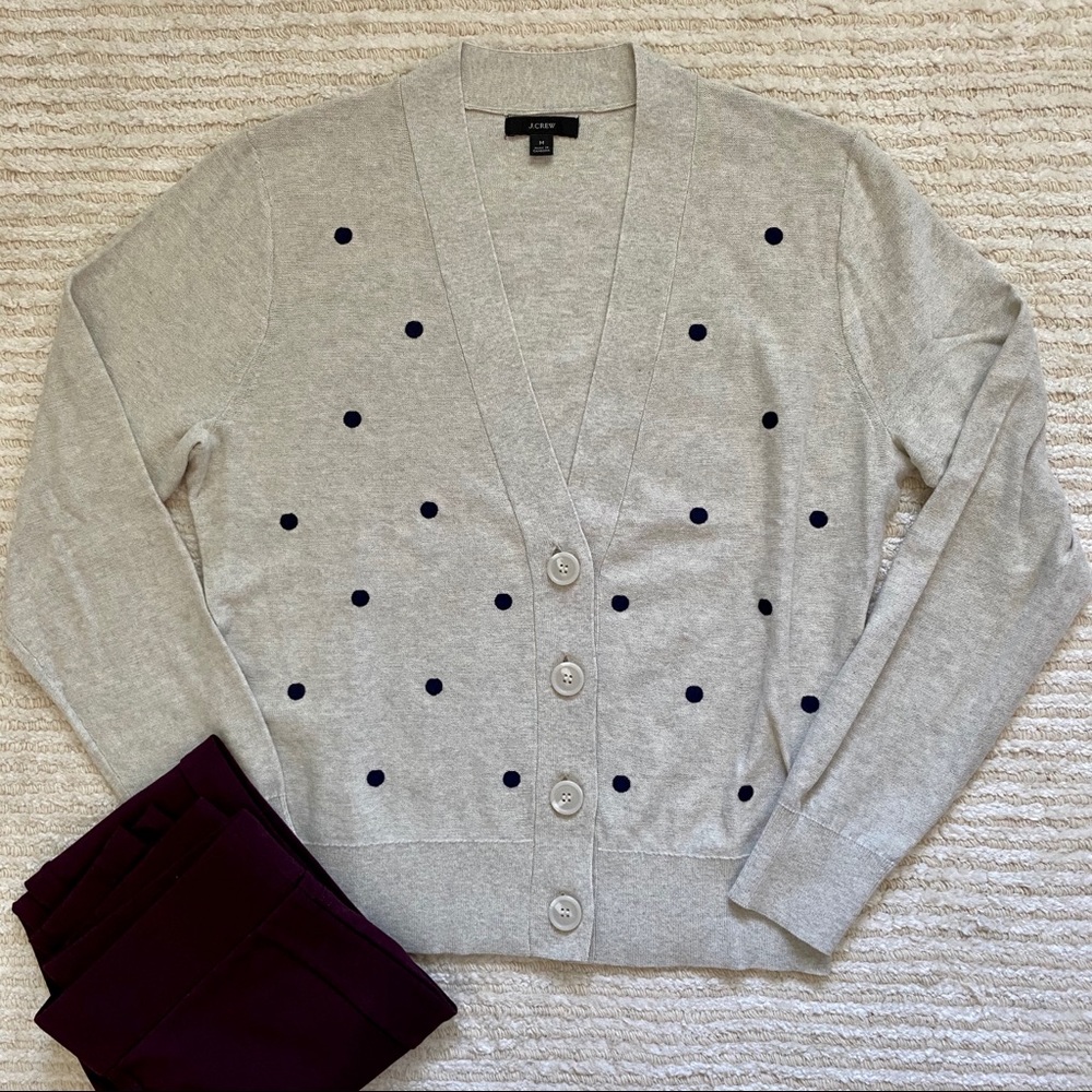 NWOT J. Crew dotted cotton cardigan - Picture 2 of 9